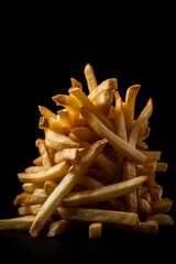 french fries stacked on a dark background