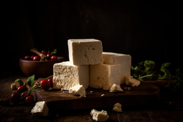 feta cheese on a wooden board
