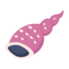 Marine sea shell isolated on white background. Beach mollusc. Underwater shellfish twisted spiral conch. Undersea mollusk icon. Vector illustration in flat style