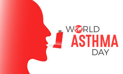 World asthma day. Vector illustration of world asthma day awareness poster with healthy lungs and inhaler.