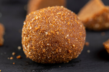 delicious round chocolate candy made of cocoa and sugar