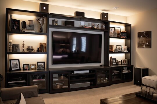 A Fully Equipped Home Entertainment Center With The Latest In Media Streaming, Gaming And Surround Sound Technology, Created With Generative Ai