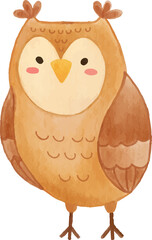 Owl bird . Watercolor cartoon character .