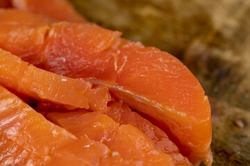 sliced pieces of trout fillet, close up