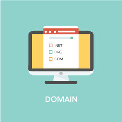 Domain name registration, flat design vector illustration.