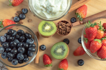 Homemade baked granola berry fruit yogurt