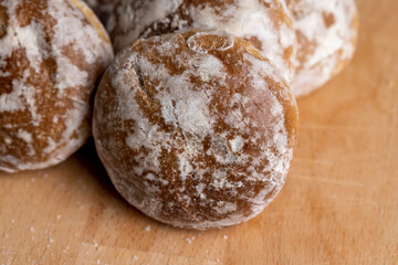 Powdered sugar gingerbread on the table