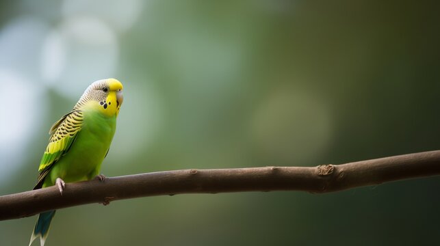 Parakeet Perch - A Single Parakeet Sitting on a Branch with a Blurred Background