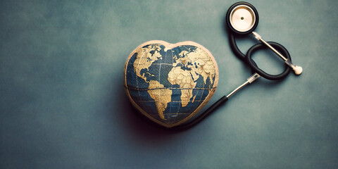 planet earth with heart shape and stethoscope