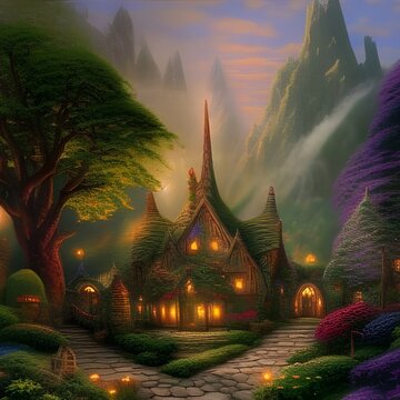 AI Generated of an elvish house in the woods
