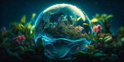 earth with water and green plants around it