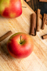 Fresh red and green apples on the kitchen table