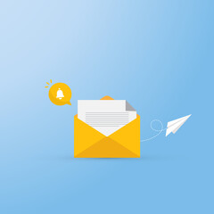 Newsletter. Illustration of email marketing. subscription to newsletter, news, offers, promotions. a letter and envelope. subscribe, submit. send by mail.