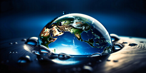the water drop contains a view of the earth