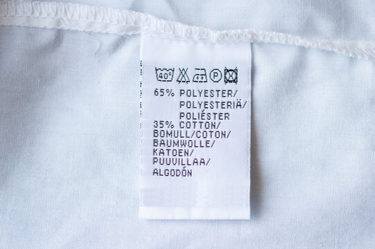 High angle shot of an clothing label with laundry care instructions