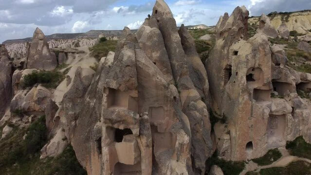 Beautiful landscape of Cappadocia mountains in Turkey from a drone