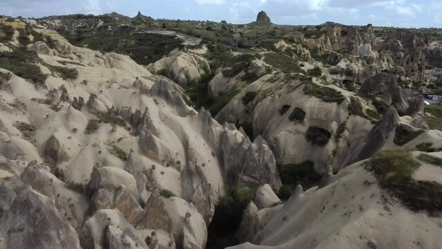 Beautiful landscape of Cappadocia mountains in Turkey from a drone