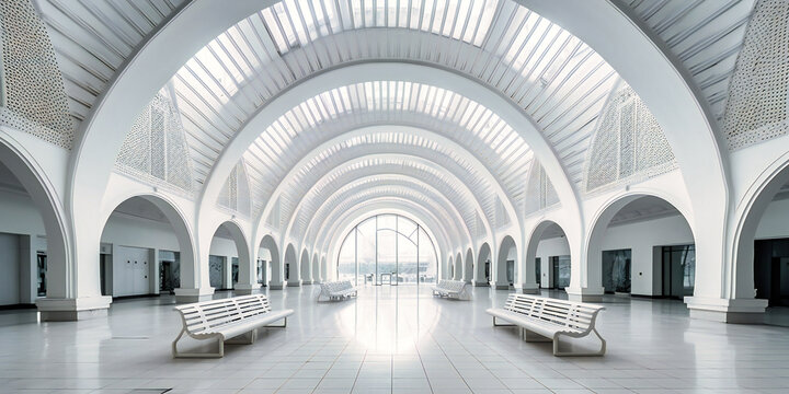 modern shopping center with arched ceiling,