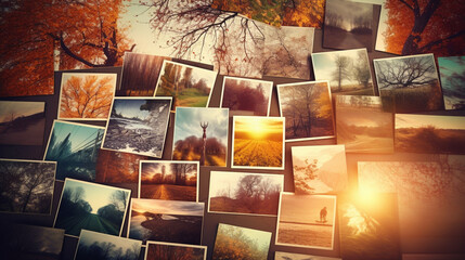 A collection of photos on a table with the word photography on the top - obrazy, fototapety, plakaty