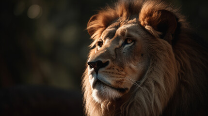 Portrait of lion in front of blurred background Generative AI