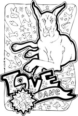 Colouring book vector page with big dogs for children and grownups. Hand drawn line illustration for free time activities. House animal pet cartoon character outline drawing. One of a pages set.