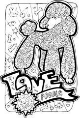 Colouring book vector page with big dogs for children and grownups. Hand drawn line illustration for free time activities. House animal pet cartoon character outline drawing. One of a pages set.