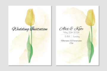 Vector wedding invitation with yellow watercolor tulips - 593203695