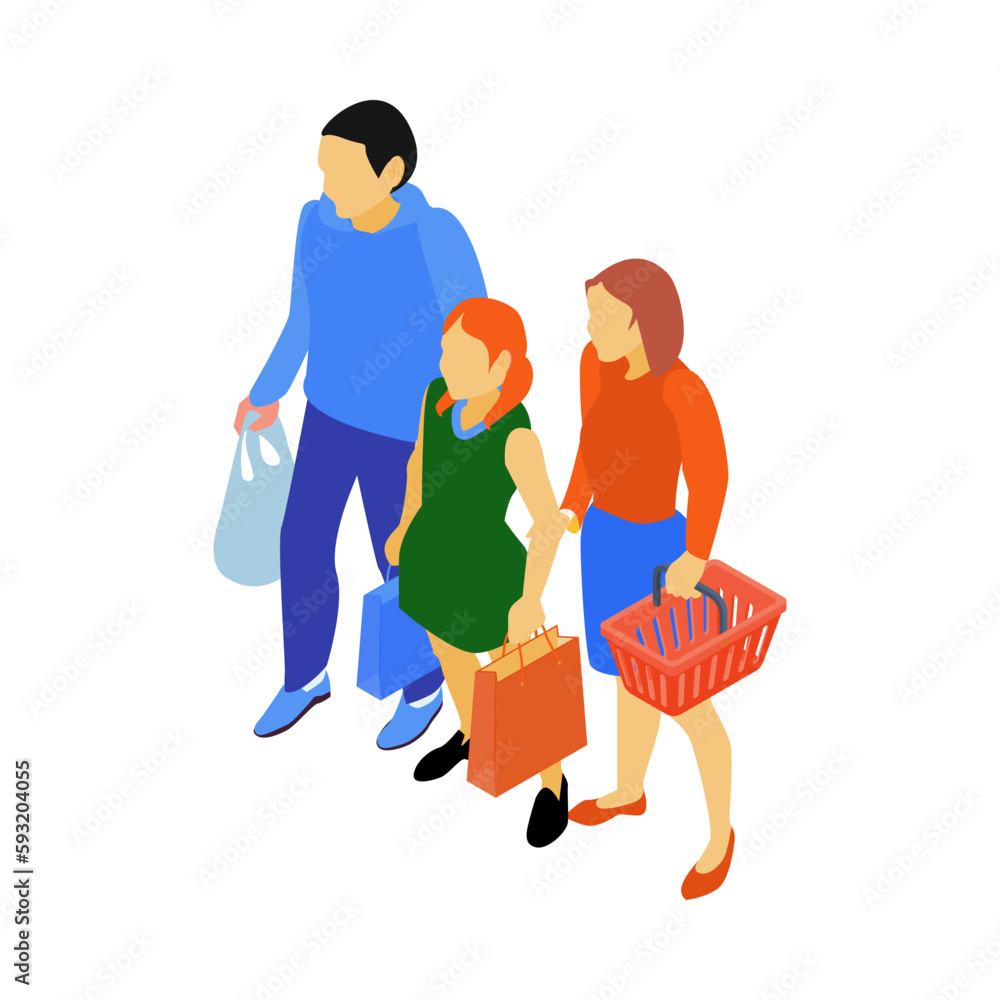 Wall mural Isometric Family In Supermarket