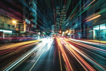 Fototapeta na wymiar Speed technology background and at-night city. Generative AI