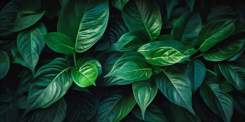 a dark background of green leaves with a pattern,