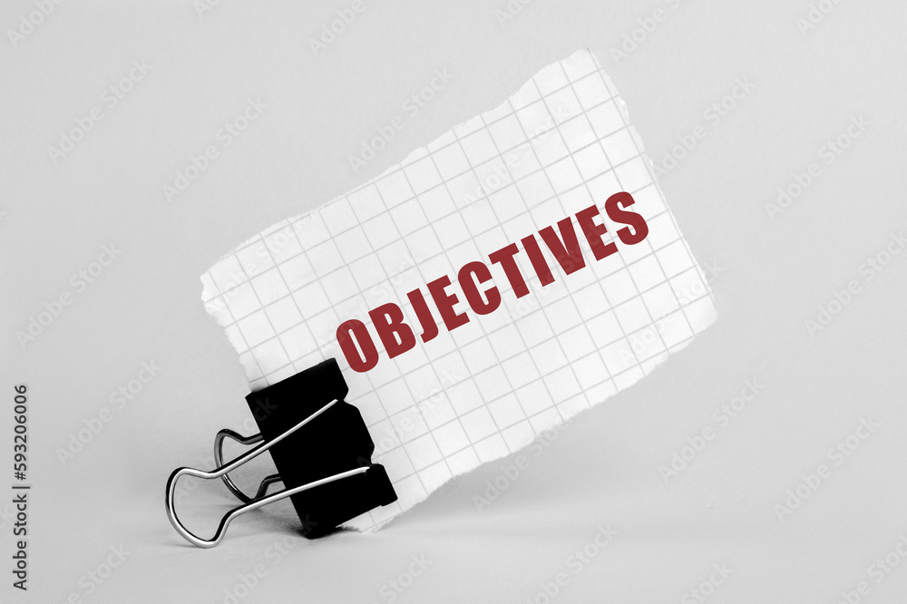 Poster piece of paper on a grey background with text objectives