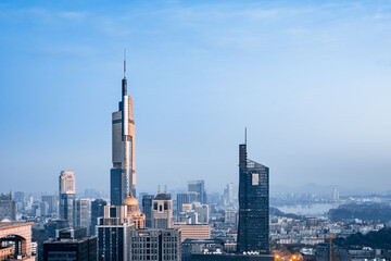 Fototapeta na wymiar Twilight scenery of Zifeng building and city skyline in Nanjing, Jiangsu, China