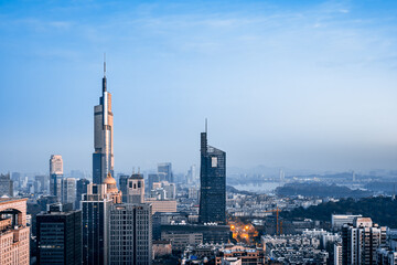 Fototapeta na wymiar Twilight scenery of Zifeng building and city skyline in Nanjing, Jiangsu, China