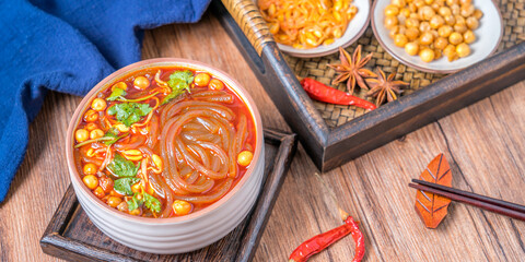 A Bowl of Hot and Sour Rice Noodles in Chengdu, Sichuan, China