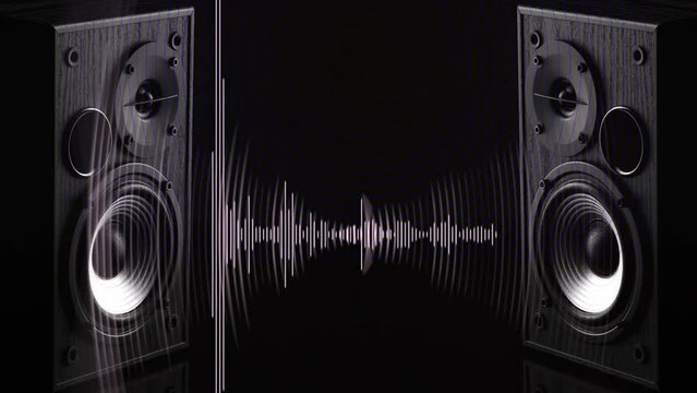 Acoustic sound speakers with waveform. Multimedia, audio and s