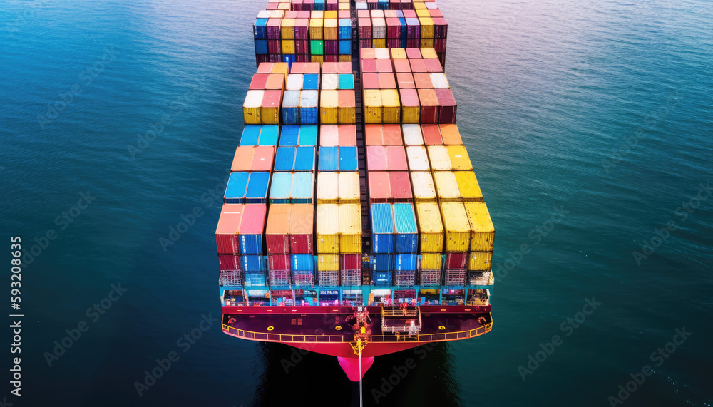 Wall mural container ship carrying container boxes import export dock with quay crane. business commercial trad