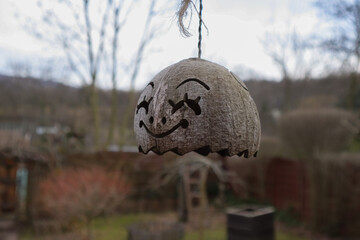 Wooden head, hanging garden decoration