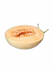 Half of a cantaloupe isolated on white background