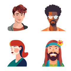 People Avatars Flat Icon Set Isolated On White Background