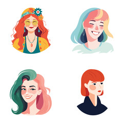 People Avatars Flat Icon Set Isolated On White Background