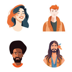 People Avatars Flat Icon Set Isolated On White Background