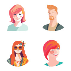 People Avatars Flat Icon Set Isolated On White Background