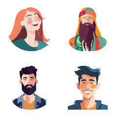 People Avatars Flat Icon Set Isolated On White Background