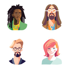 People Avatars Flat Icon Set Isolated On White Background
