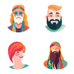 People Avatars Flat Icon Set Isolated On White Background