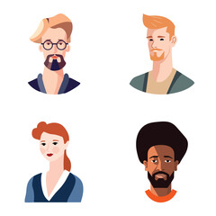 People Avatars Flat Icon Set Isolated On White Background