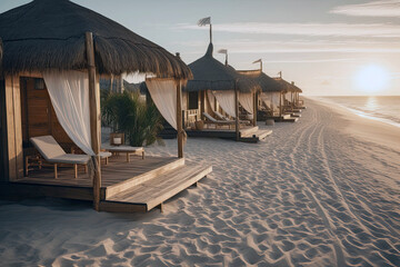 Hotel With Private Beach And Cabanas. Generative AI