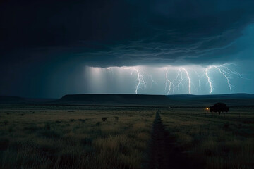 Dramatic Thunderstorm With Lightning Bolts. Generative AI