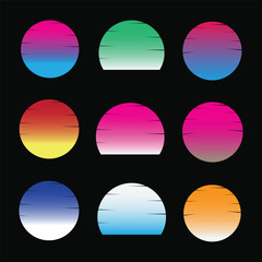 Set of vintage retro sunset illustrations vector background, 70s 80s Old Color, different shape retro sunset style Collection design element for sticker, logo, icon, t-shirt, banners, prints.
 