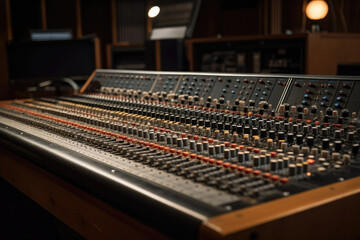 Fototapeta na wymiar Mixing Console With Rows Of Knobs And Faders. Generative AI